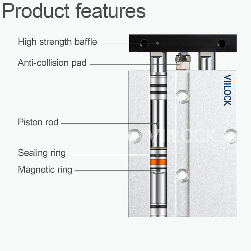 VIILOCK Pneumatic Air Cylinder 20mm Bore 25mm Stroke, Small Air Cylinder Double Rod Double Action TN20x25 - Image 4